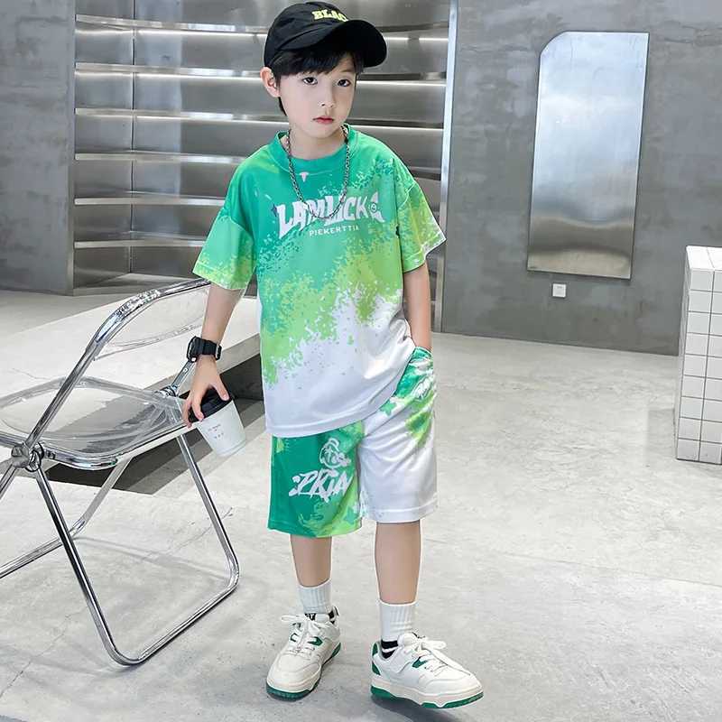 Clothing Sets Summer Teenage Boy Letter Clothes Set Children Girls Tie Dye Tshirts and Shorts 2pcs Suit Kid Top Bottom Outfits TracksuitY241225XH8V