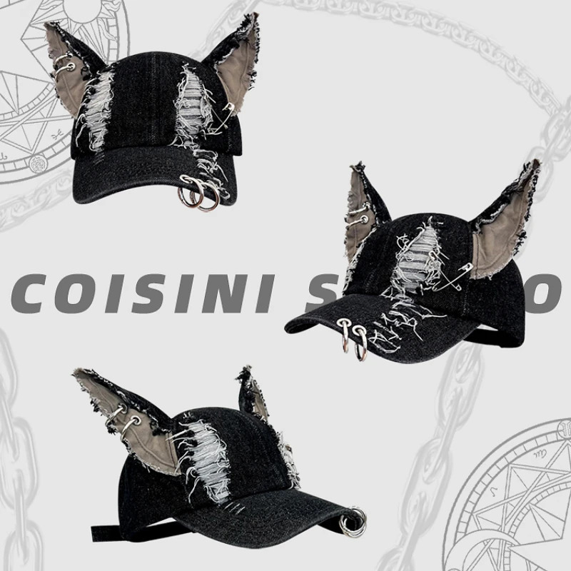Niche Y2k Personality Hoop Cowboy Hole Ladies Baseball Cap Three-dimensional Dog Ears Trend Hip Hop Adjustable Men Sports Hat 241225
