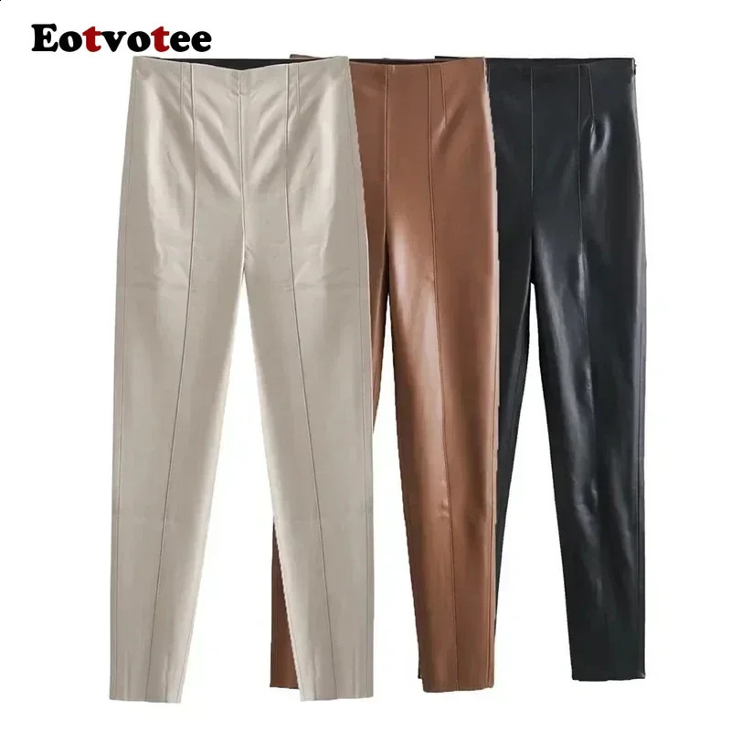 EOTVOTEE Faux Leather Trousers for Women Stretch Solid Casual Pants Autumn 2024 Fashion High Waist Pencil 241223