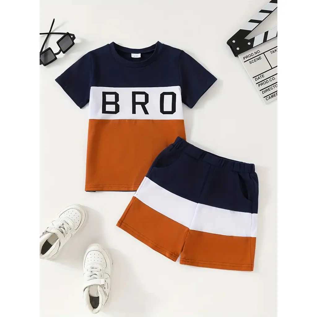 Clothing Sets 2PCS Summer Toddler Boys Clothing set Striped Round Neck Letter Short Sleeve T-shirt+Shorts Kid Casual Shorts for Kids 0-5YearsY24122597