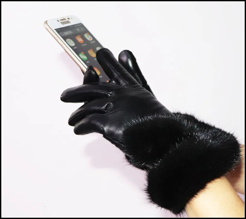 High-end sheepskin mink otter rabbit fur leather gloves winter warm real fur touch screen thin and thick leather gloves 2024 241225