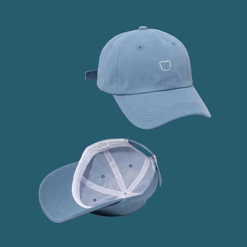 Cute bear baseball cap suitable for women Korean solid color adjustable sun hat summer simple soft cotton couple toe cap W241225