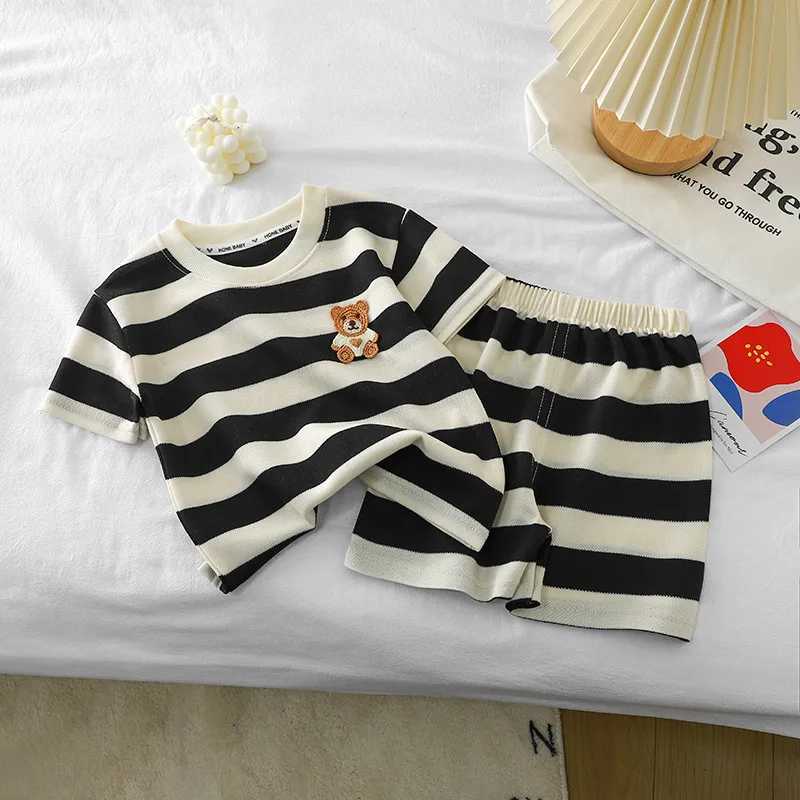 Clothing Sets Summer Baby Girls Clothes Stripe Knit T-shirts and Shorts 2 Pieces Set Kid Children Boy Casual Short Sleeve Top Bottom OutfitsY241225PVA