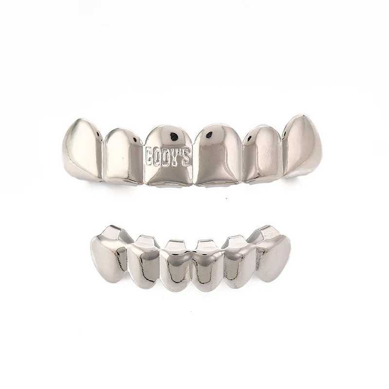 Gold Silver Plated Letter Single Top Hip Hop Grillz Classic Bottom Dental Grills Vampire Teeth for Costume PartyXJ241225