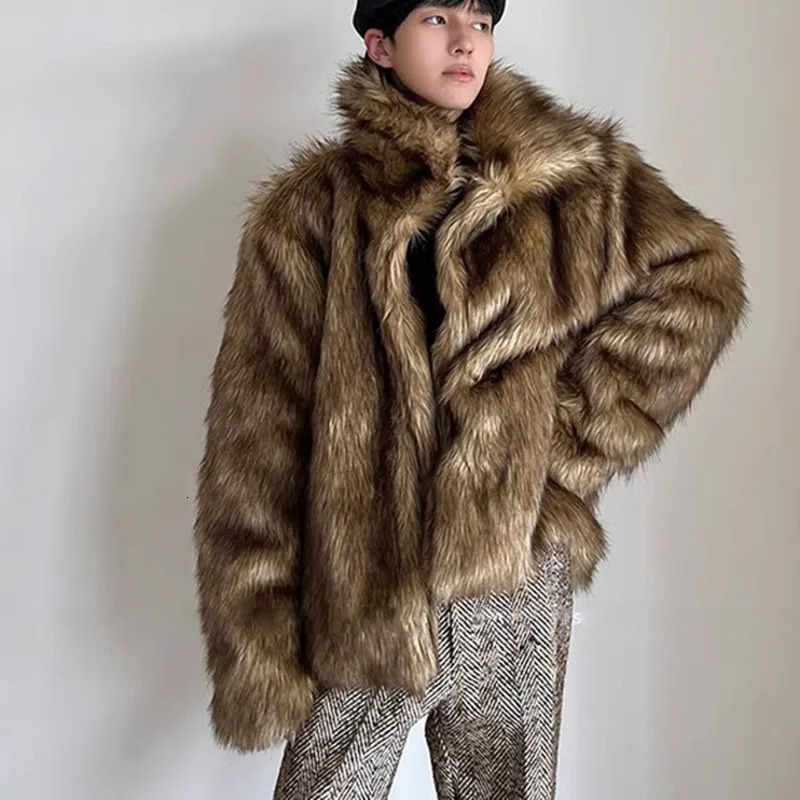PFHQ Mens Fur Coat Autumn Winter Short Jacket Casual Warm Personalized 2025 Korea Male Tops 21Z8049 241225