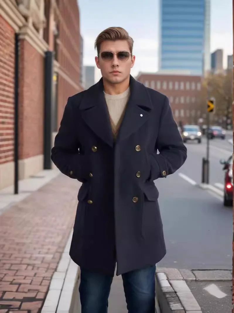 Mens Woolen Trench Coat French Business Overcoat Winter Warm Long Top 241225