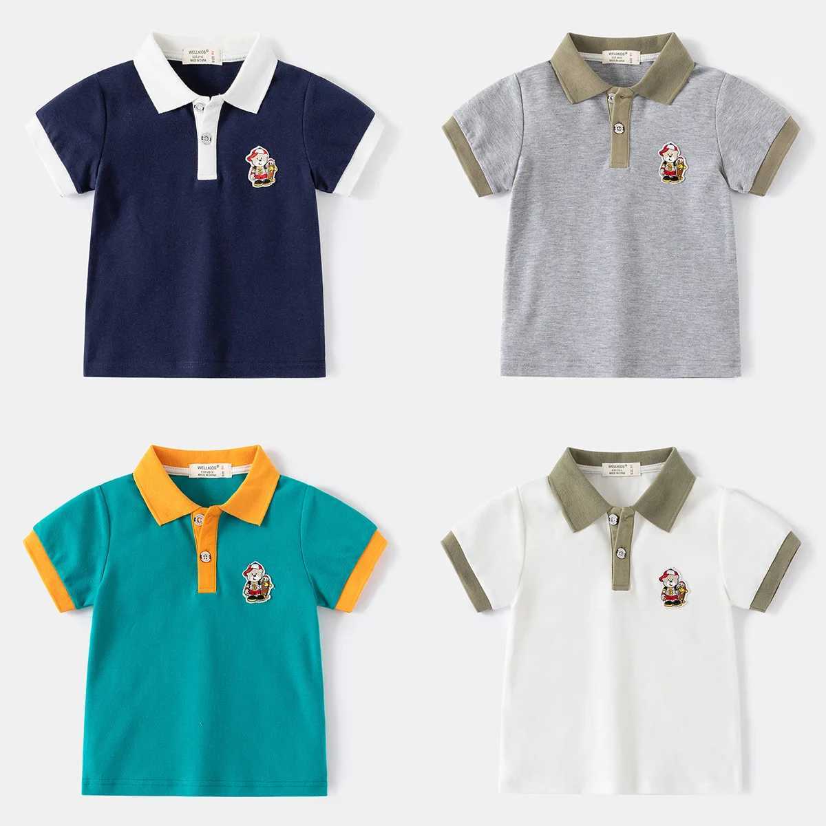 90-130 CM Boys Polo Shirt Short Sleeve Summer Cute Cotton Children Tops Wear Kids Tees Soft Boys CostumesXJ241225