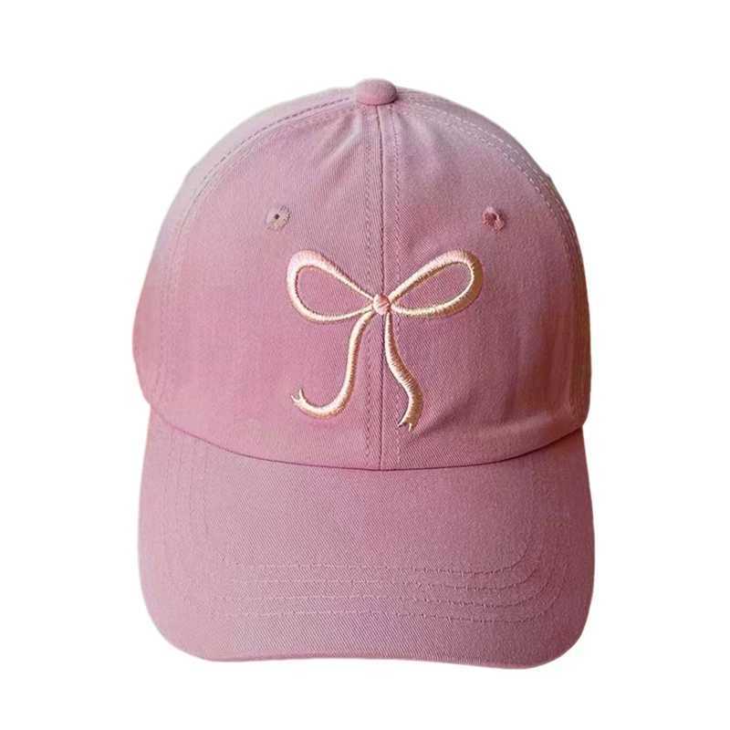 Korean Bow Baseball Hat Womens Y2K Pink Bow Embroidered Snap Cap Summer Adjustable Soft Top Foot Cap W241225