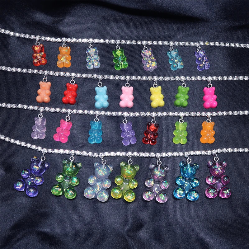 Y2K Punk Hip Hop Gummy Bear Rhinestone Chain Women Girls Waist Pants Chain Jeans Long Crystal Keychain Jewelry Harajuku 241225