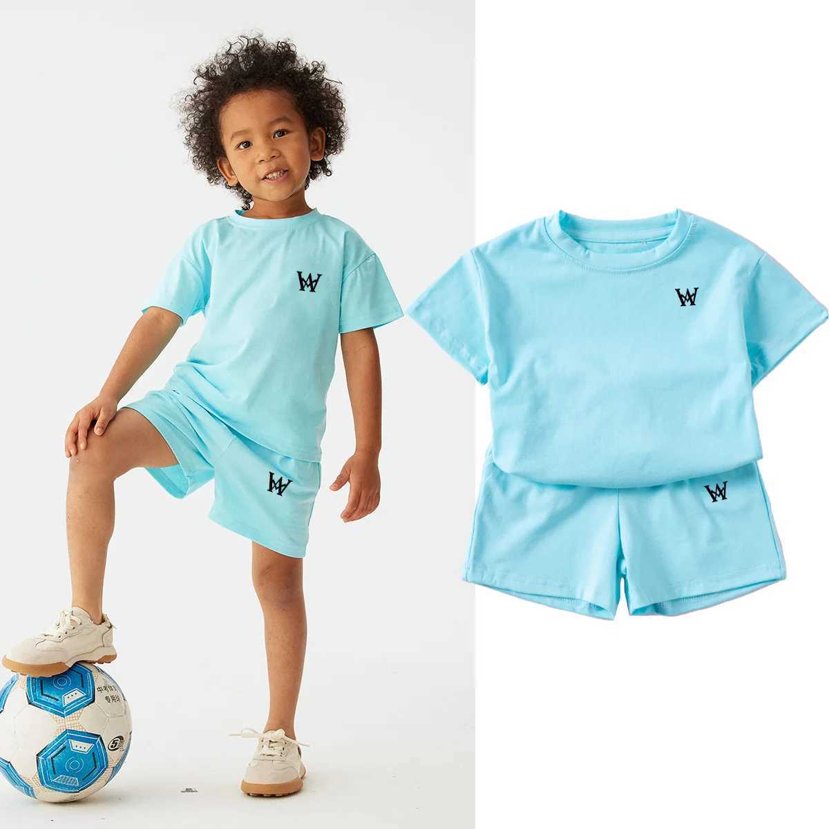 Clothing Sets Childrens Fashion Printed Short Sleeve Shorts 2 Piece Boys Girls Cotton Letter T-Shirt Set 0-6Y Kids ClothesY241225M2PM