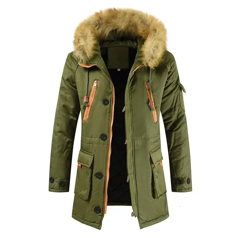 2024 Winter Casual Mens Jacket Large Fur Collar Thickened Cottonpadded Couple Youth Medium Long Hooded Coat 241225