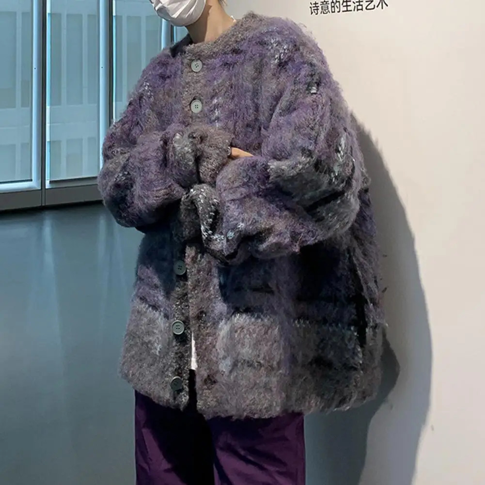 Street Style Sweater Retro American Style Knitwear Cardigan for Fall Winter Thick Elastic Sweater Coat with Long Sleeves Loose 241224