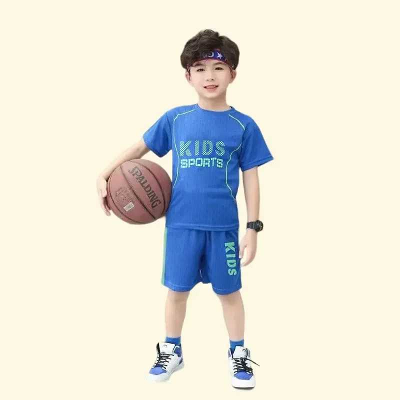 Clothing Sets 2PCS Kids Sports Childrens Sets Quick Drying Sportswear Basketball Clothes Breathable Summer Cloth T-shirt Clothing Boys GirlsY241225K03