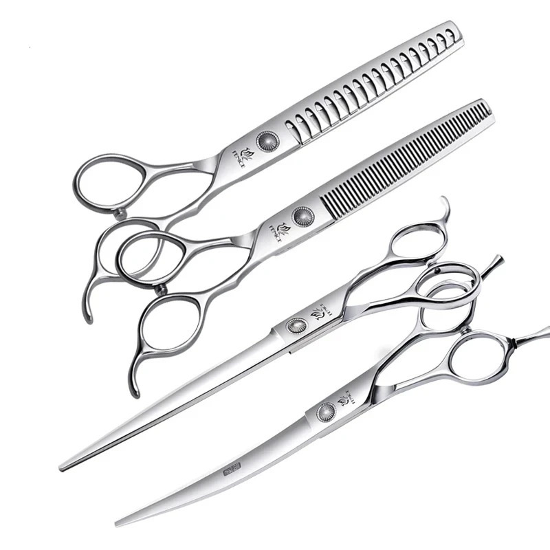 Fenice 6//6.5/7/7.5 Inch Professional Pet Dogs Grooming Scissors Set Straight Curved Thinner Chunker Shear Scissors 241225
