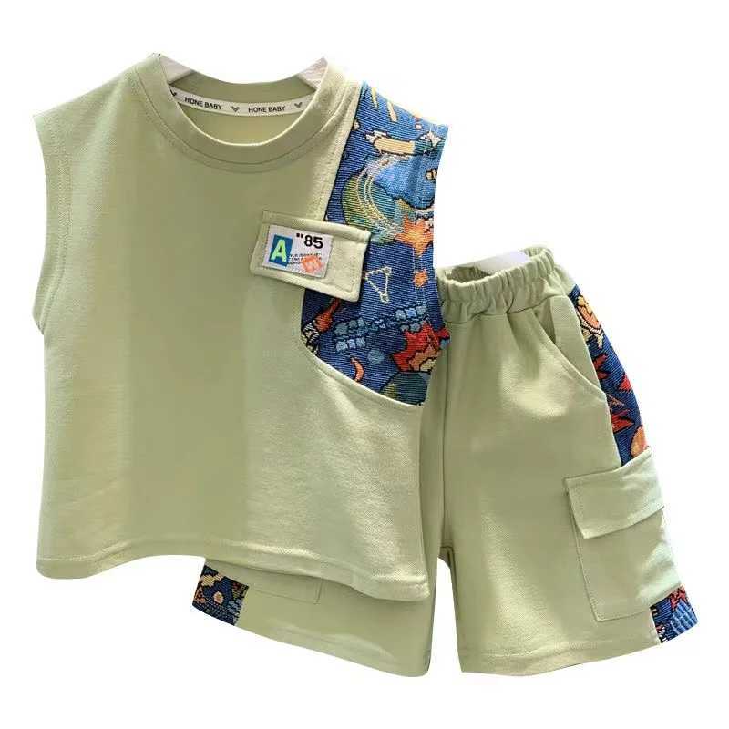 Clothing Sets Fashion sleeveless floral shirt+ket shorts 2-piece summer set New Korea 2024 boutique clothing baby and boy sportswearY241225WNGK