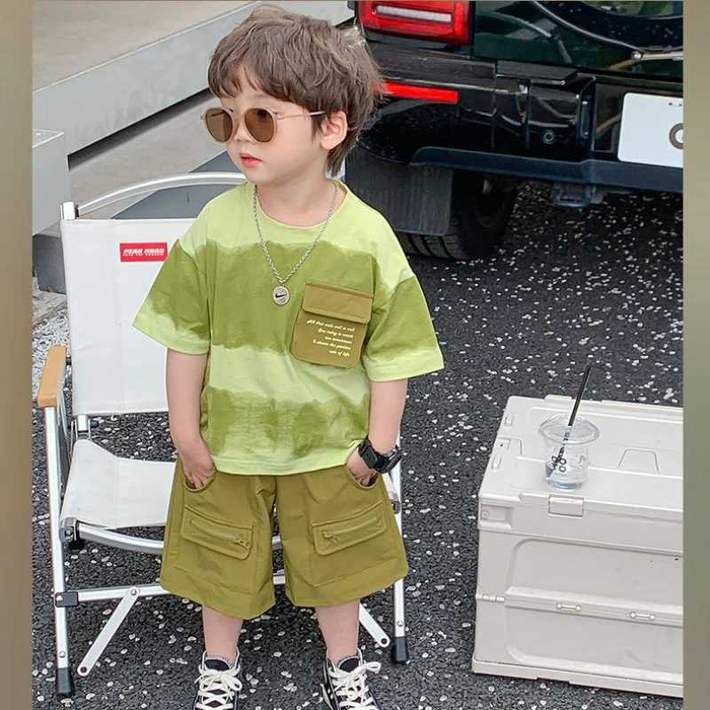 Clothing Sets Summer Children Boys Clothes Set Cotton Short Sleeve Tie Dye T-shirts and Shorts 2pcs Suit Teenage Fashion Top Bottom OutfitsY241225PAFV