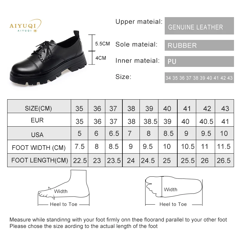 AIYUQI Women Oxford Shoes Genuine Leather Spring Lace-up Llarge Size Women's Loafers Platform Ladies Shoes
