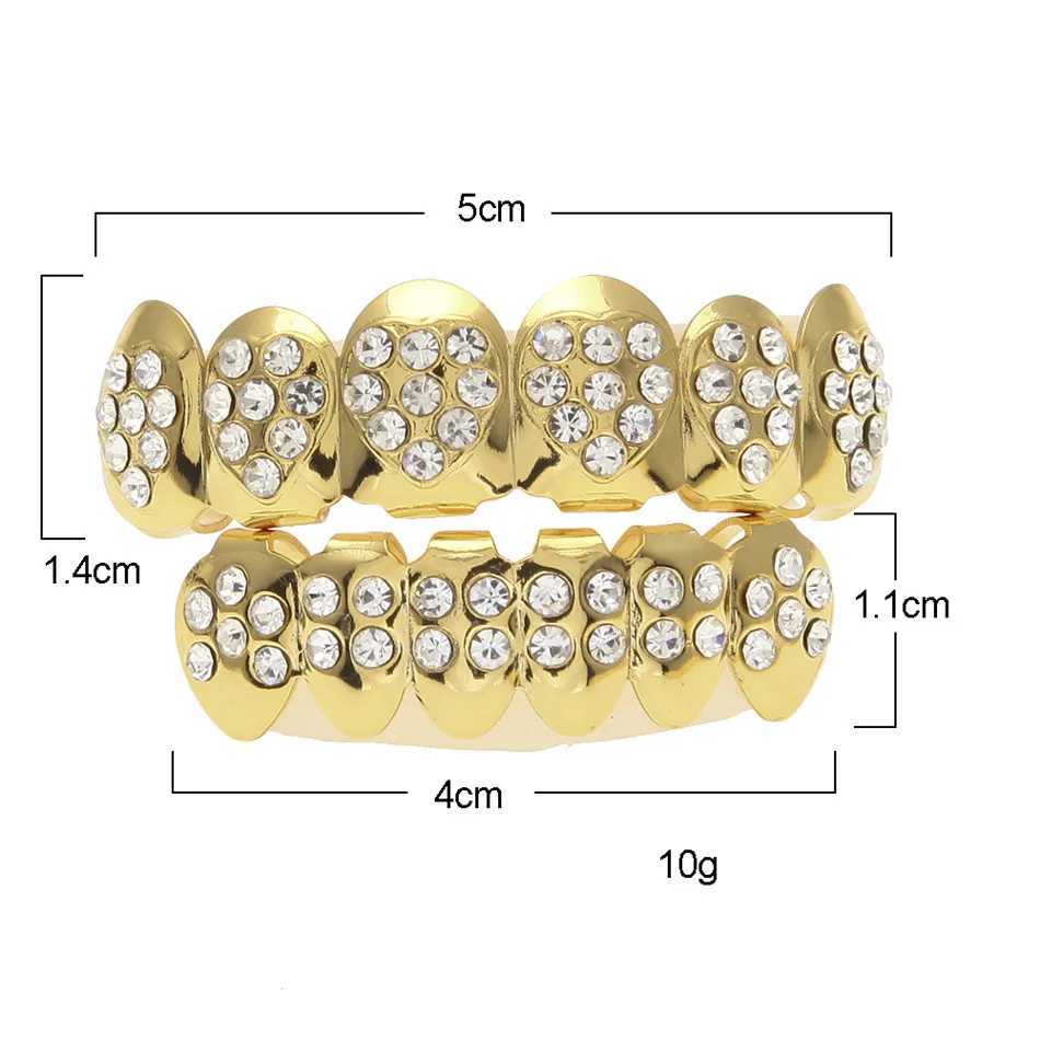 TOPGRILLZ Gold Color Plated CZ Rhinestone Hip hop Heart-Shed Tooth Grillz Top Bottom GRILLS Set Teeth Gift For FriendsXJ241225