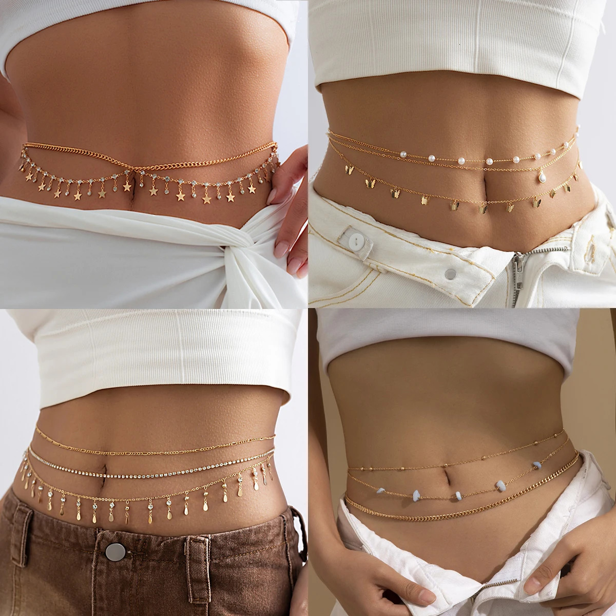 Multilayers Sexy Bikini Tassel Waist Chains For Women Summer Beach Handmade Metal Moon Butterfly Heart Belly Chain Waistbeads 241225
