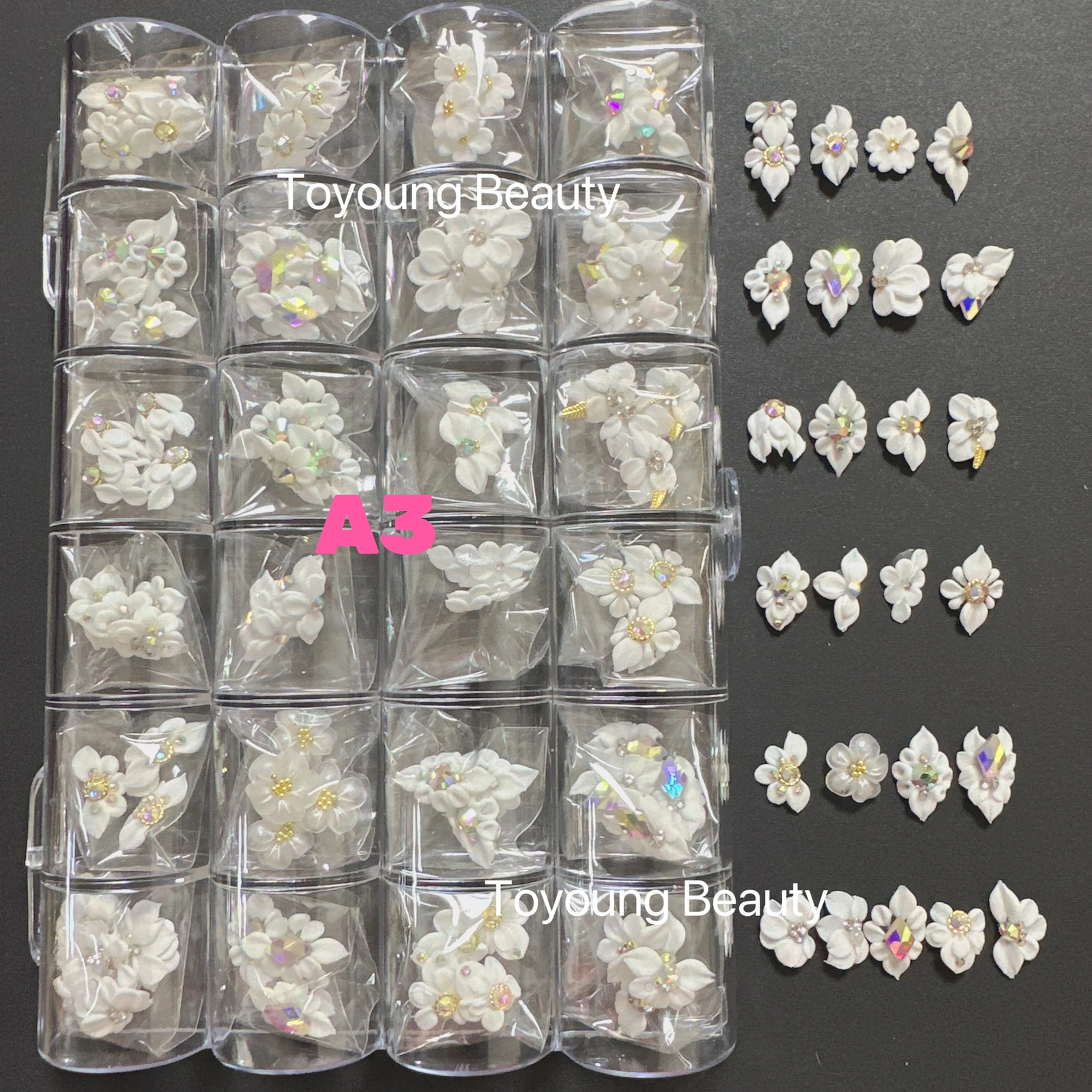100PCS Nail Acrylic Flower 3D Pearl Bow Butterfy Jewelry Handmade Christmas Kawaii Nail Art Charms Customize Decoration Stickers 241225