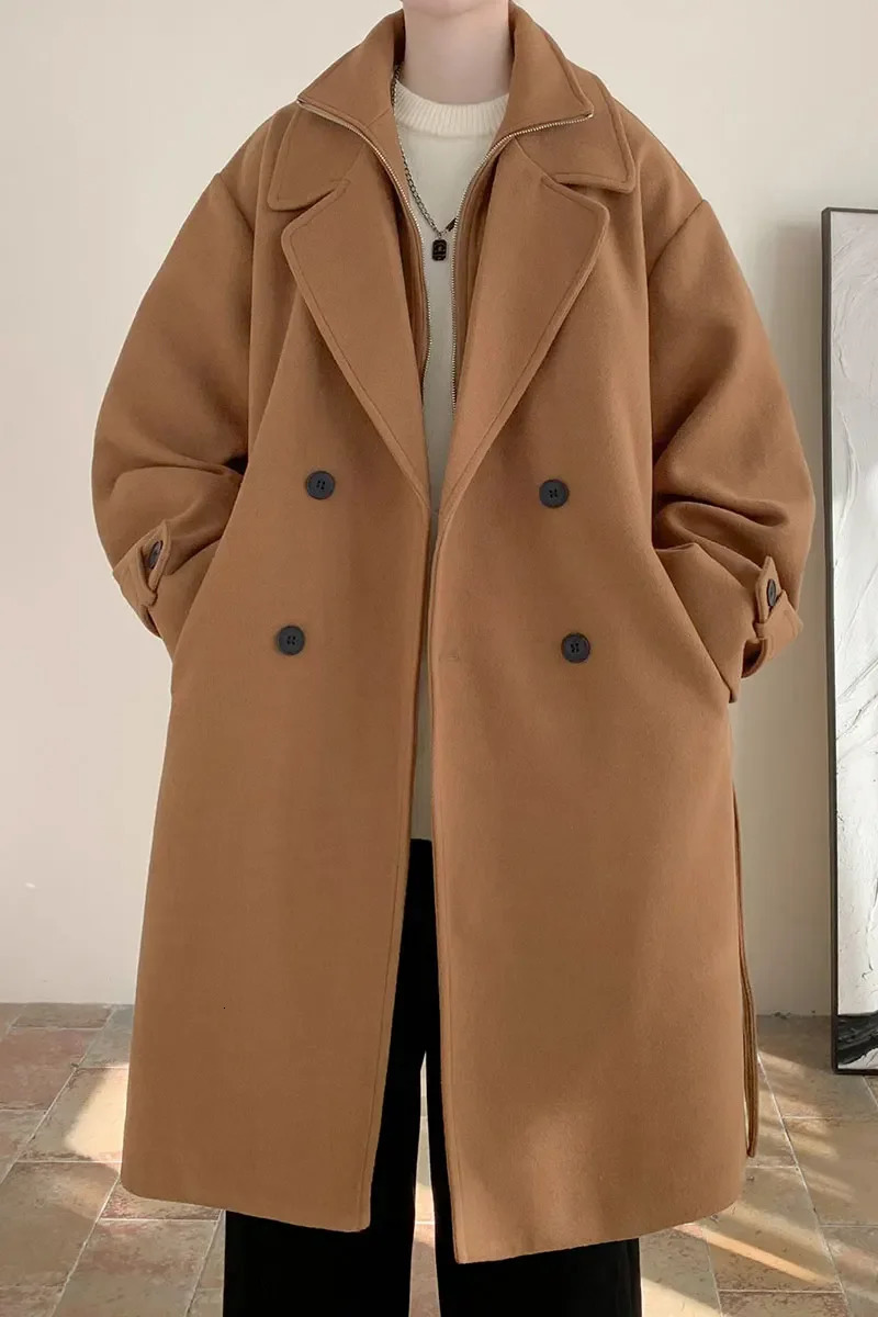 Winter Men Korean Coat Long Woollen Wind Woolen Overcoat Casual Business Thick Trench Jacket Male Oversized 5XL 241225