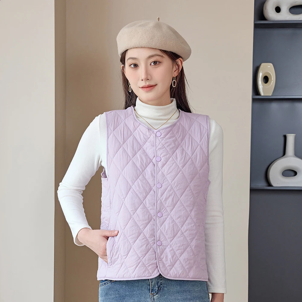 Sheep Wool Women Solid color Vests Sleeveless Jacket Collarless Ultra Light Coat Female Warm Tank Parkas Casual Waistcoat 241220
