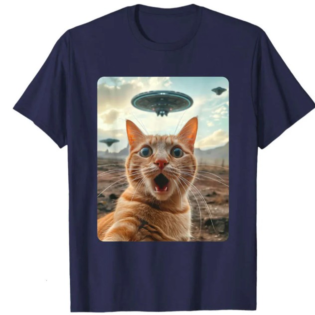 Designer Men's & Women's Cat and UFO Encounter T-Shirts - Casual Cotton Tees