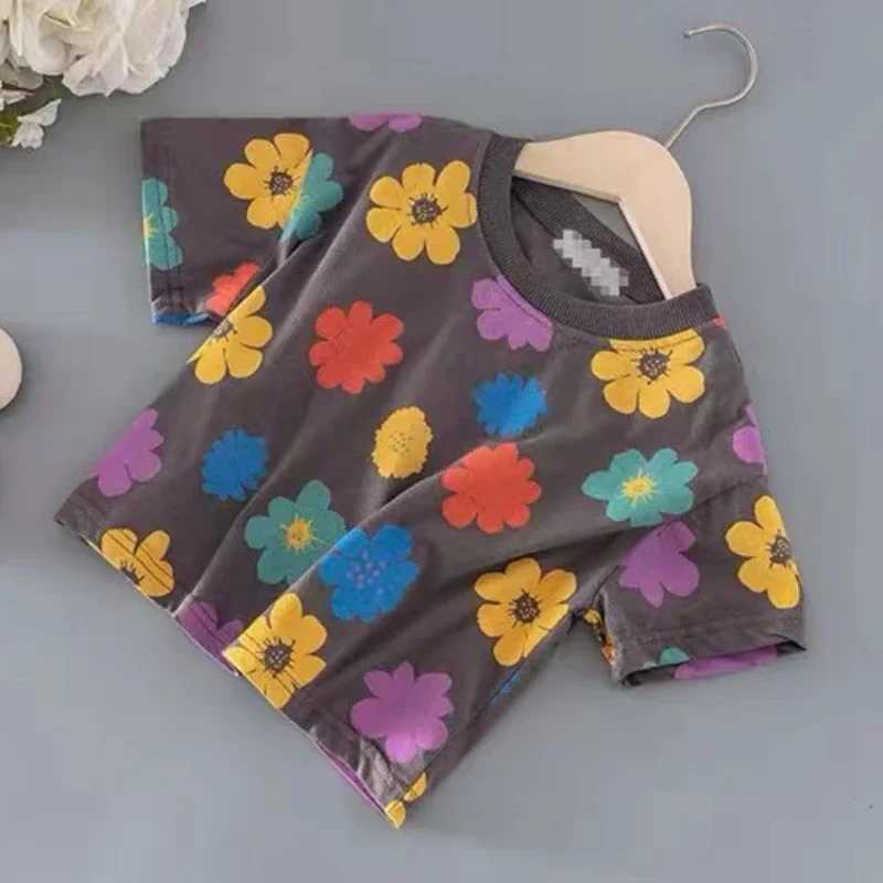 Clothing Sets Baby Girls Flower Print Clothes Set Summer Crew Neck T-shirts and Shorts Suit Children Fashion Top Bottom 2pcs Outfits TracksuitY2412257