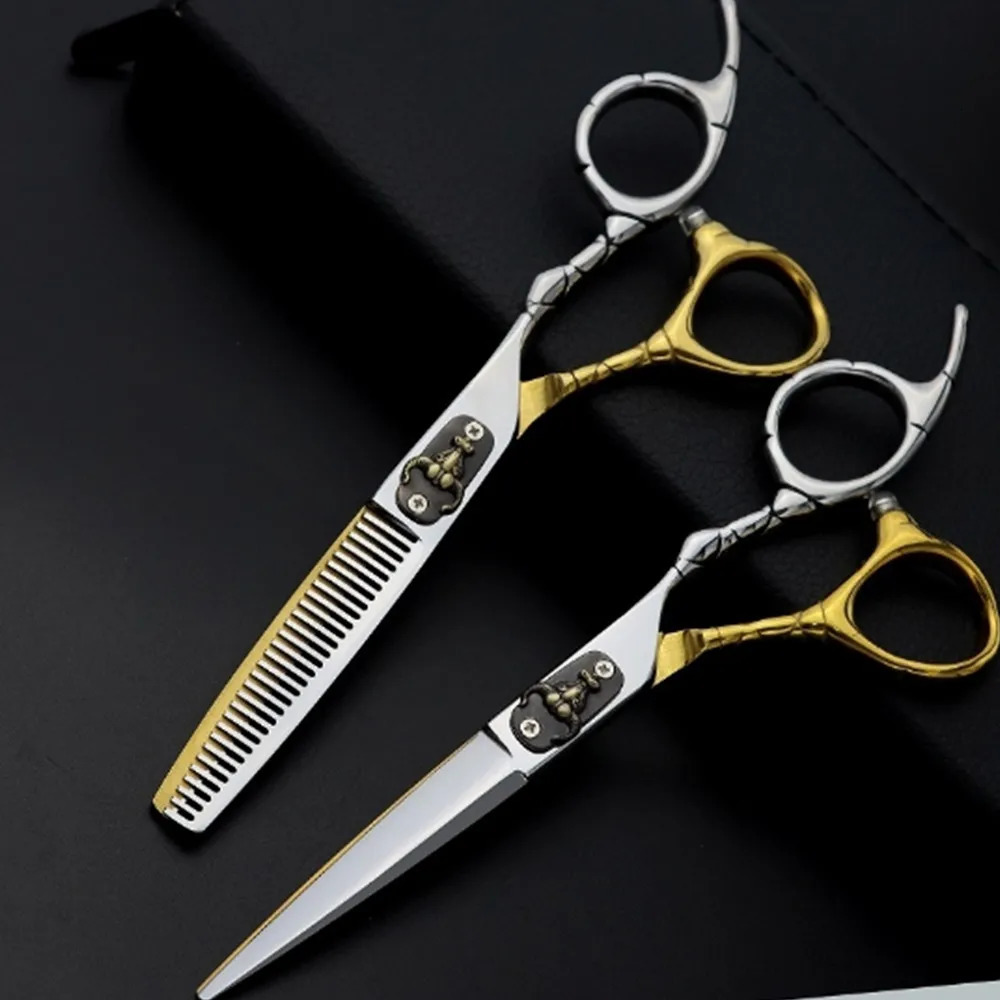 Professional 6 inches Japan 440c steel Bull Head Hair Scissors Haircut Thinning Barber Cut Shears Hairdressing Scissors Tools 241225