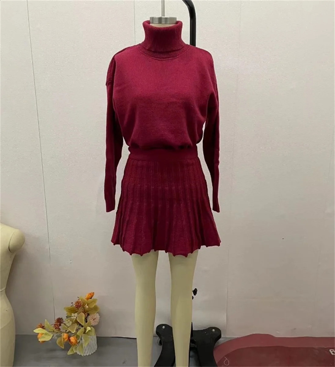 Sweater Skirt Sets For Women 2 Pieces Knit Casual Versatile Long Sleeve Pullover Elegant Solid High Waist Mini Outfit 241220