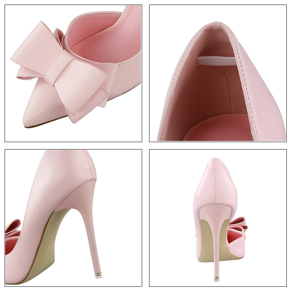 Korean Fashion Womens Shoes Wedding Bow High Heels Stiletto Heels Shallow Pointed Head Side Empty Thin Shoes 241225