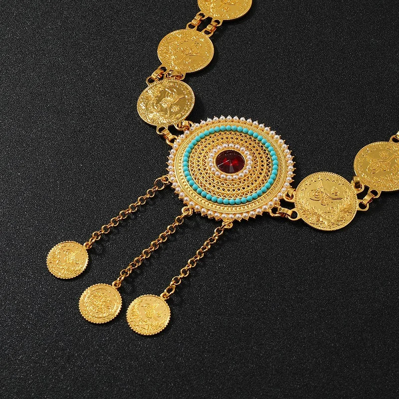 Round Metal Coin Waist Chain For Women Rhinestone Crystal Waistband Belly Chain Body Jewelry Clothing Accessories 241225