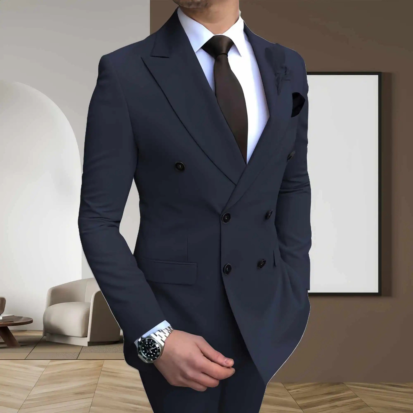 18 Colors Men Suits Slim Fit 2 Piece Double Breasted Suit Wedding Prom Party BusinessBlazerPantsWedding for 241220