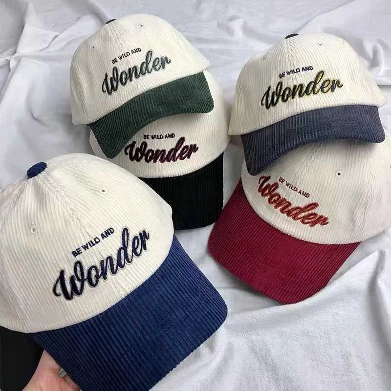 Retro Corduroy baseball cap embroidered letters spring autumn sun hat mens casual adjustable foot cap W241225