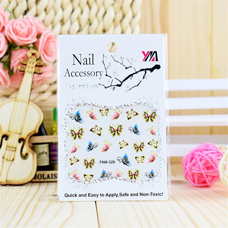 Korean Style Fashion Color Nail Decals 3D Nail Stickers Bronzing Butterfly Nail Stickers DIY Nail Stickers 241225
