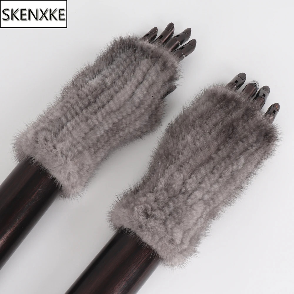 2024 Women Real Mink Fur Gloves Girls Real Knitted Mink Fur Fingerless Gloves Winter Strong Elasticity Real Mink Fur Mittens 241225