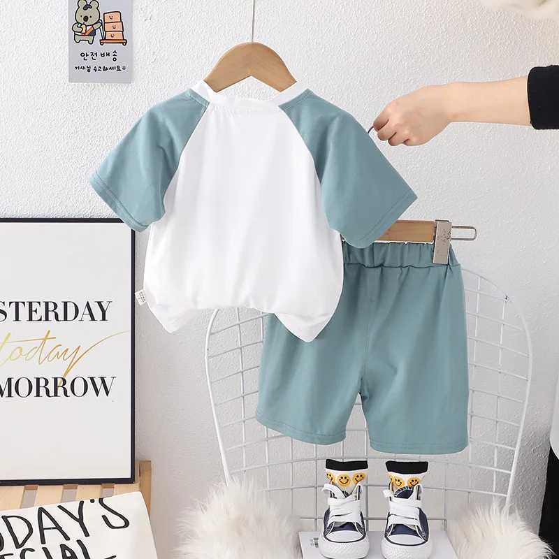 Clothing Sets Childrens Set 2024 Summer Korean Baby Boys 12-18 Months Casual Short sleeved T-shirt and Short sleeved Boys Boutique ClothingY241225RHEX