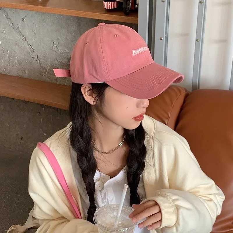 JK Korean Pink Baseball Hat Womens Letter Embroidered Button Foot Cap Outdoor Sports Hip Hop Cool Girl Truck Hat W241225