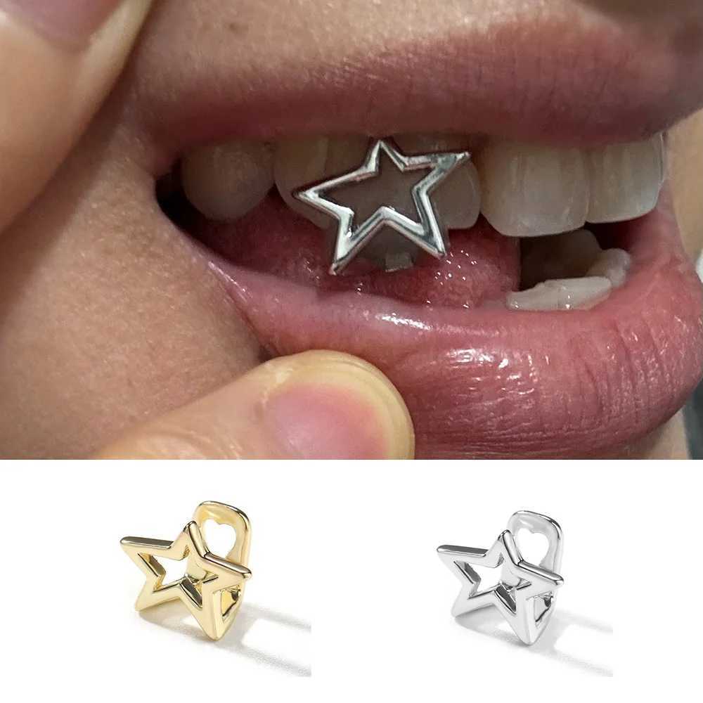 RACHELZ Y2k Irregular Hollow Star Teeth Cs Braces Gold Silver Color Tooth Grills For Women Men Cyber Punk JewelryXJ241225
