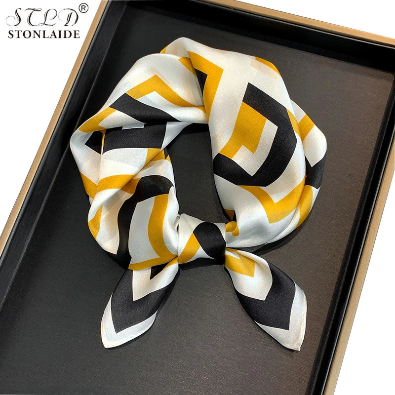 Spring Summer 53CM Silk Square Scarf For Women Joker Elegant faux Mulberry Silk Ladies Scares Letters Printing 241225
