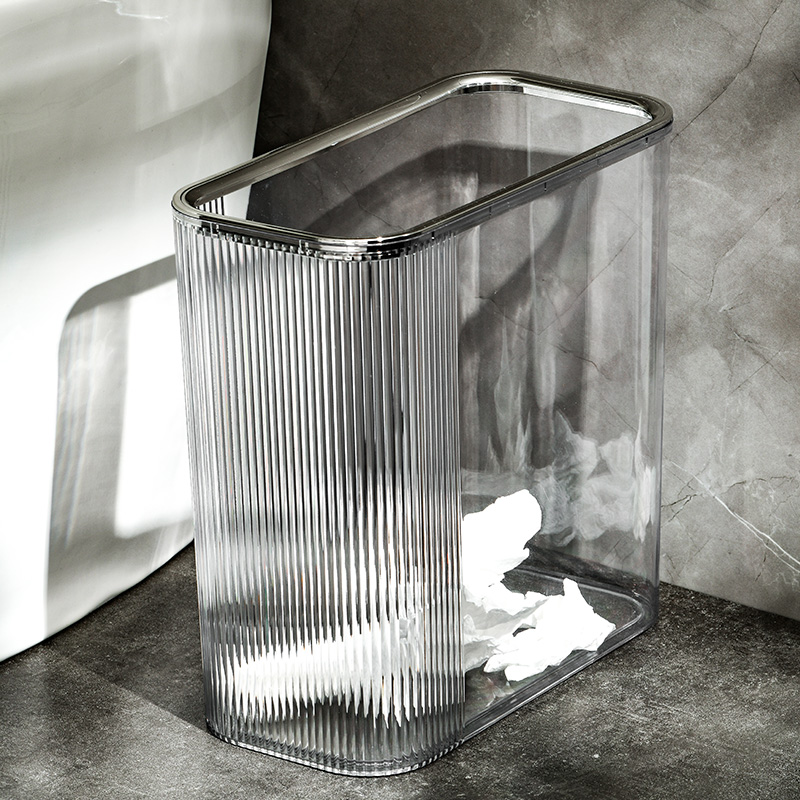 Modern transparent PET slit trash can with flip cover