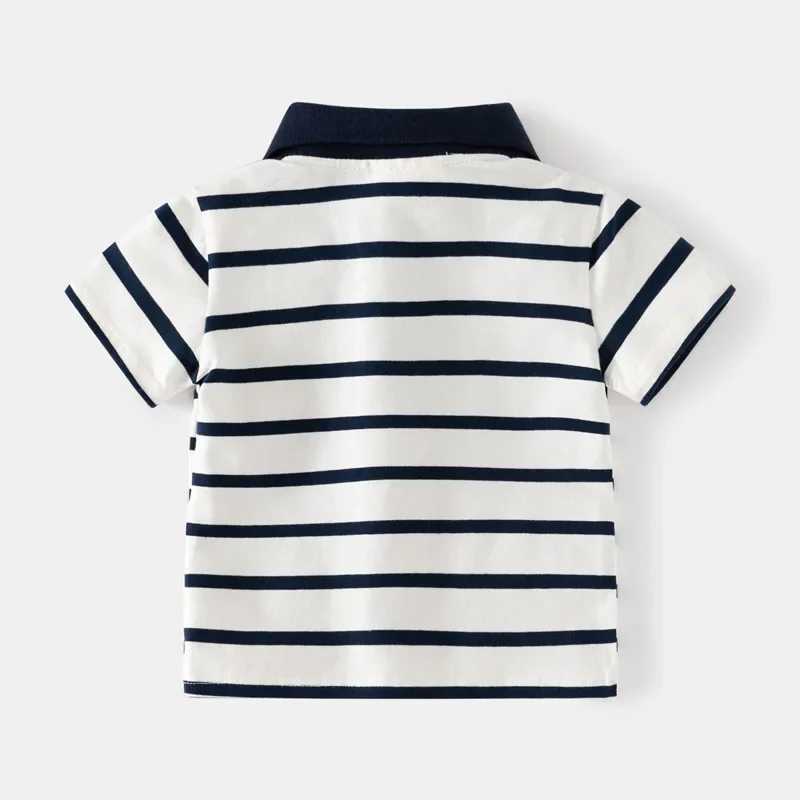 Kids Embroidered Short Sleeve T-shirt 2024 Summer Boys Loose Striped Polo Shirt Breathable Cotton for Ages 3-8XJ241225