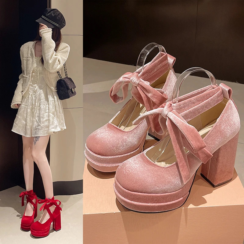 Platform Women Mary Jane Shoes Ladies Fashion Cross-tied Thick High Heel Footwear Womens Elegant Dress Pumps Shoes 241225