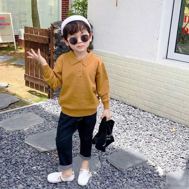 Boys Sweater Knitwear 2023 Spring And Autumn New Childrens Comfortable Loose Polo Small Lel Knit Sweater Baby Boys Base ShirtXJ241225