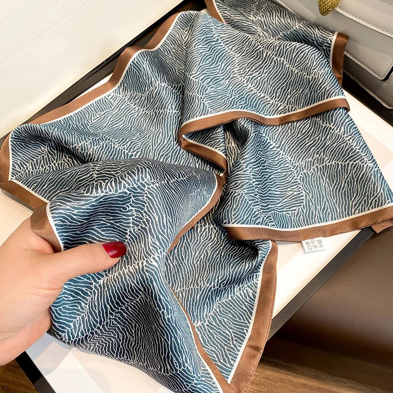 French Stylish faux Real Silk Women Scarfs Rock Texture Print Bussiness Ladies Tie Scarves Dress Belt Multifunction Scarfs 241225