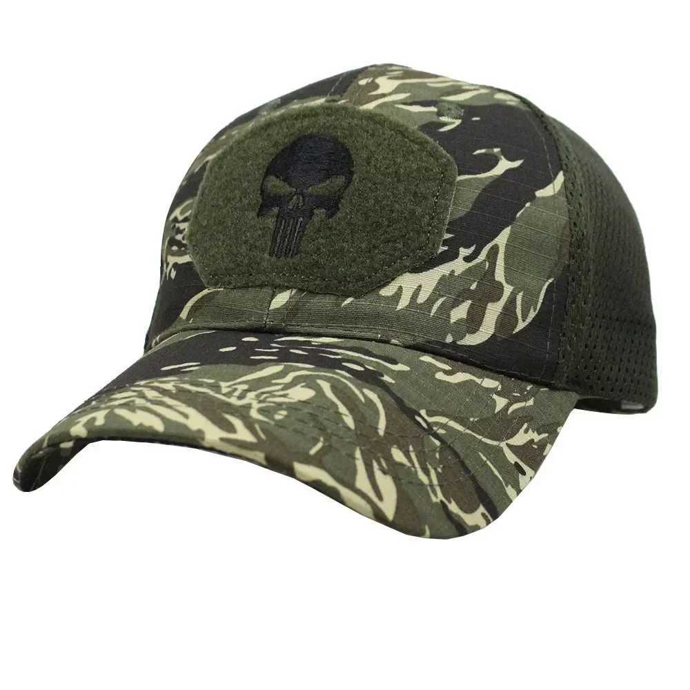 Mens camouflage sealed skull tactical baseball cap womens summer air gun military outdoor mesh snap cap sun shading cap truck cap W241225