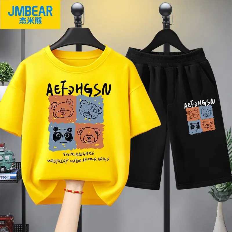 Clothing Sets Summer boys clothing set childrens and girls fashionable bear print T-shirt and shorts 2-piece set childrens casual topY241225703A