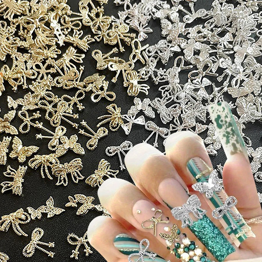 100Pcs/Pack 3D Alloy Bow Nail Charms Butterfly Nail Art Charms Cute Bow Charms For Nails Nail Bowknot Butterfly 241225