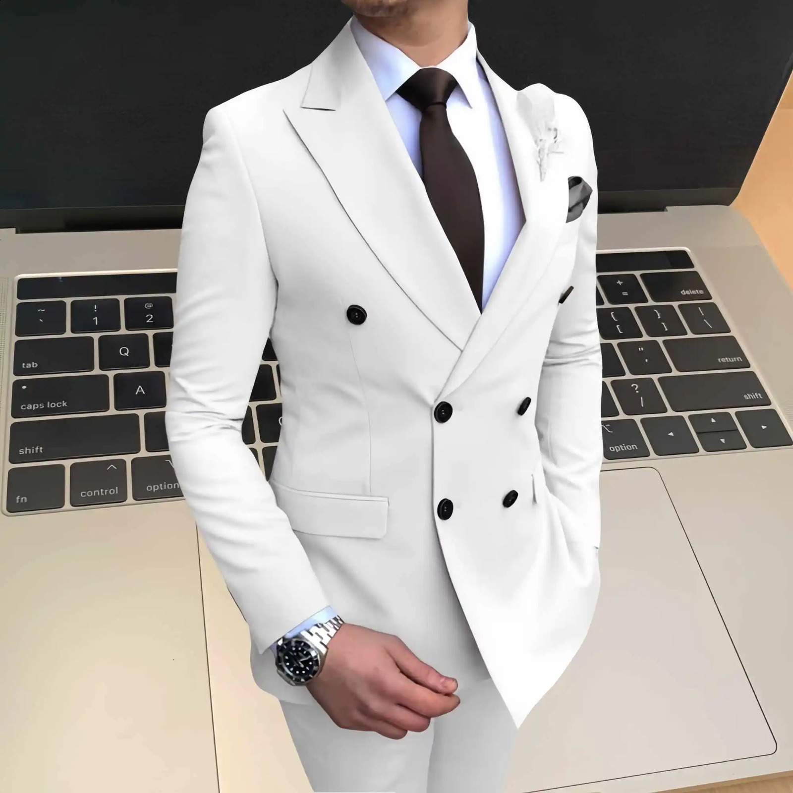 18 Colors Men Suits Slim Fit 2 Piece Double Breasted Suit Wedding Prom Party BusinessBlazerPantsWedding for 241220