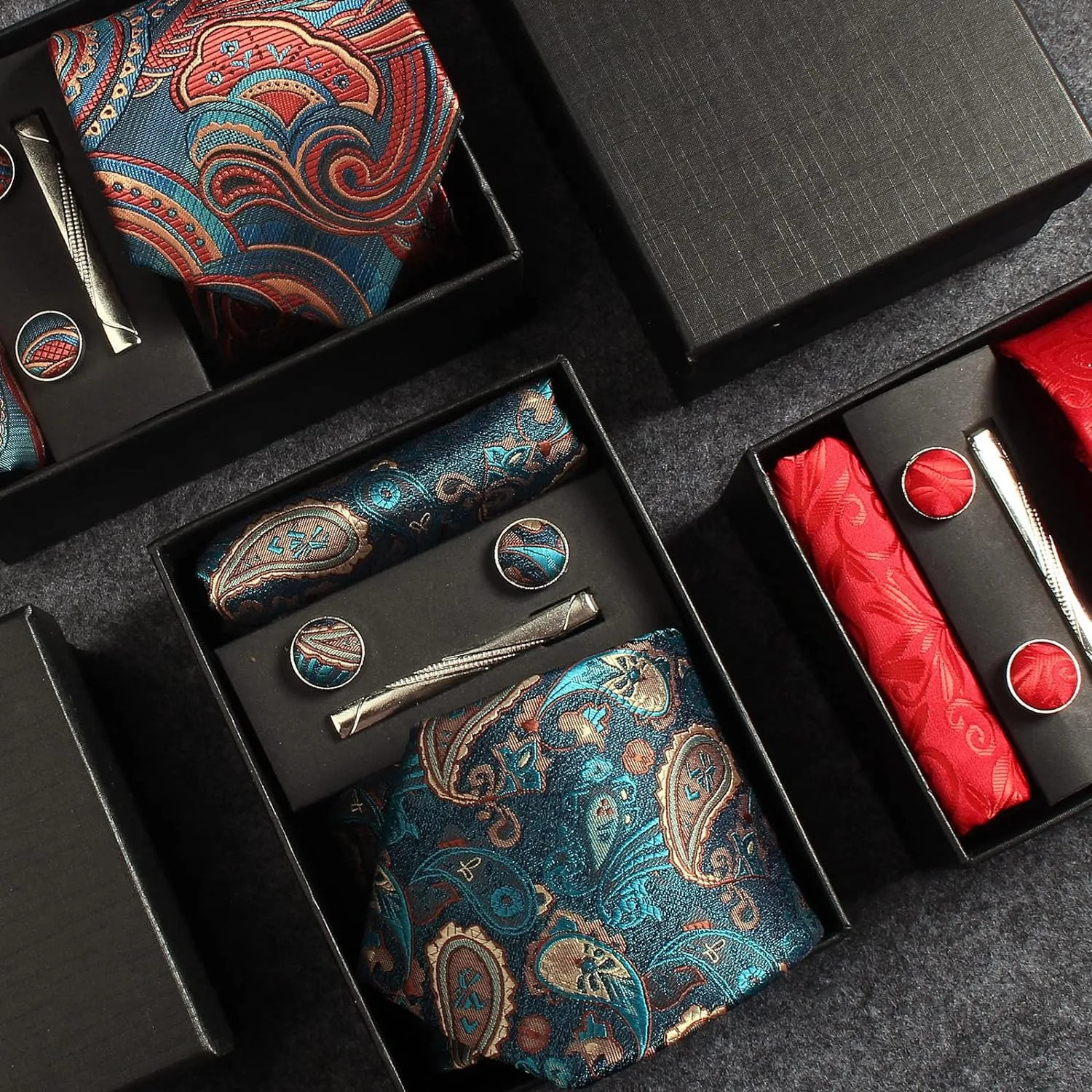 100% Silk Necktie Paisley Floral Mens Tie Top Quality Business Tie Pocket Square Tie Clip Cufflinks Set Classic For Men Gift Box 241225